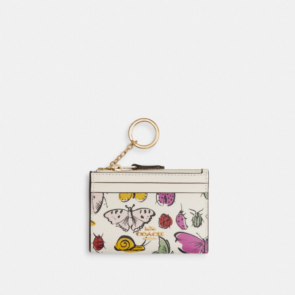 COACH®,MINI SKINNY ID CASE WITH CREATURE PRINT,Novelty Print,Gold/Chalk Multi,Front View
