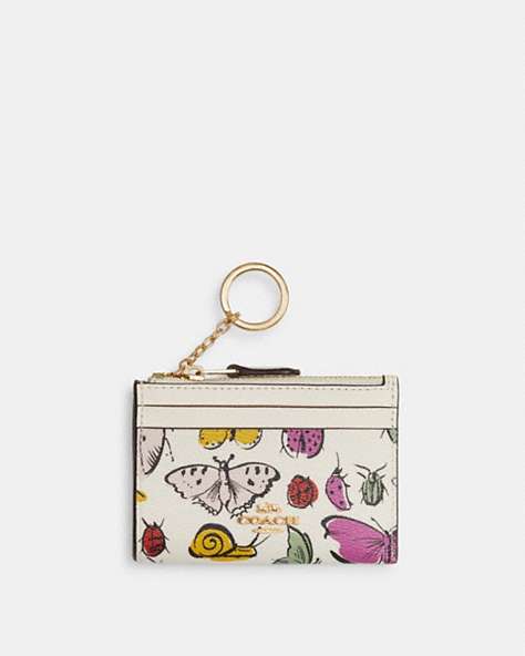 COACH®,MINI SKINNY ID CASE WITH CREATURE PRINT,Leather,Gold/Chalk Multi,Front View