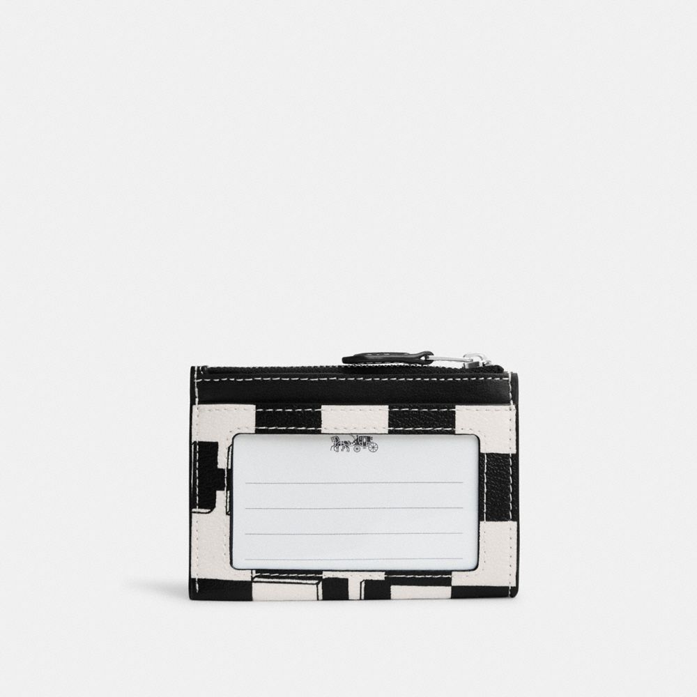 COACH®,MINI SKINNY ID CASE WITH CHECKERBOARD PRINT,Novelty Print,Silver/Black/Chalk,Back View