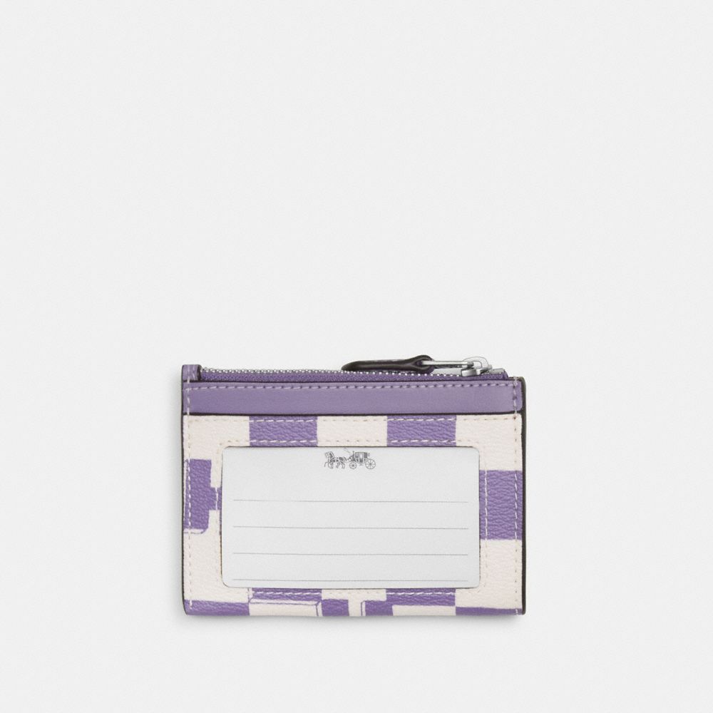 COACH®,MINI SKINNY ID CASE WITH CHECKERBOARD PRINT,Novelty Print,Silver/Light Violet/Chalk,Back View