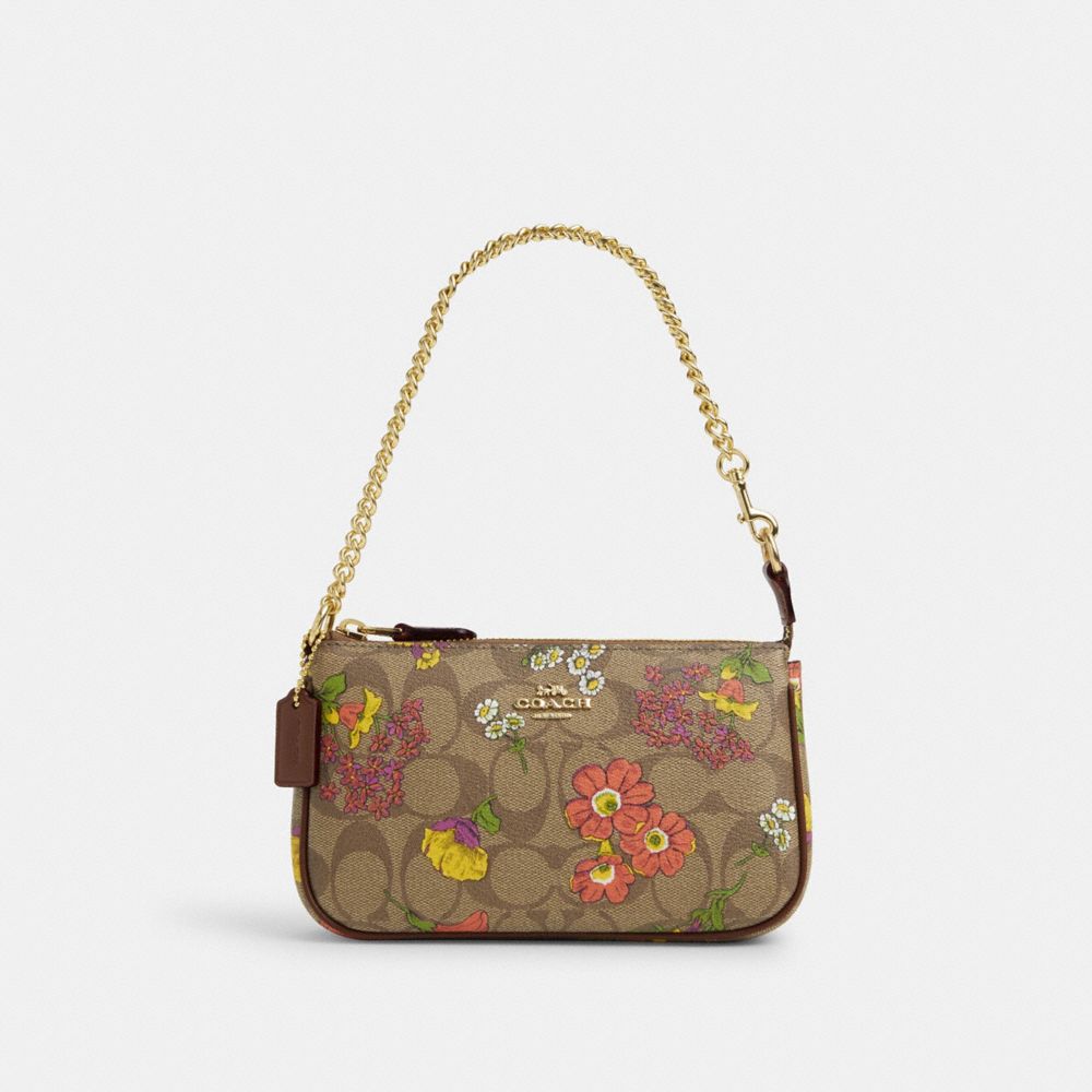 COACH®,NOLITA 19 IN SIGNATURE CANVAS WITH FLORAL PRINT,Signature Canvas,Mini,Gold/Khaki Multi,Front View