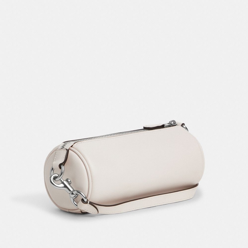 COACH®,NOLITA BARREL BAG,Smooth Leather,Mini,Silver/Chalk,Angle View