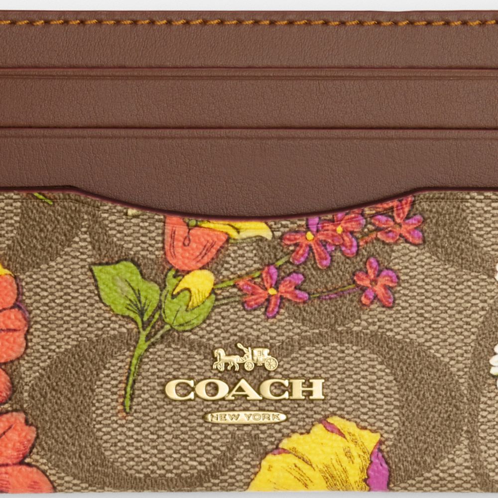 COACH®,SLIM ID CARD CASE IN SIGNATURE CANVAS WITH FLORAL PRINT,Signature Canvas,Gold/Khaki Multi