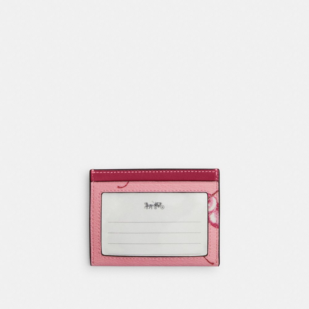 COACH®,SLIM ID CARD CASE WITH CHERRY PRINT,Novelty Print,Im/Flower Pink/Bright Violet,Back View