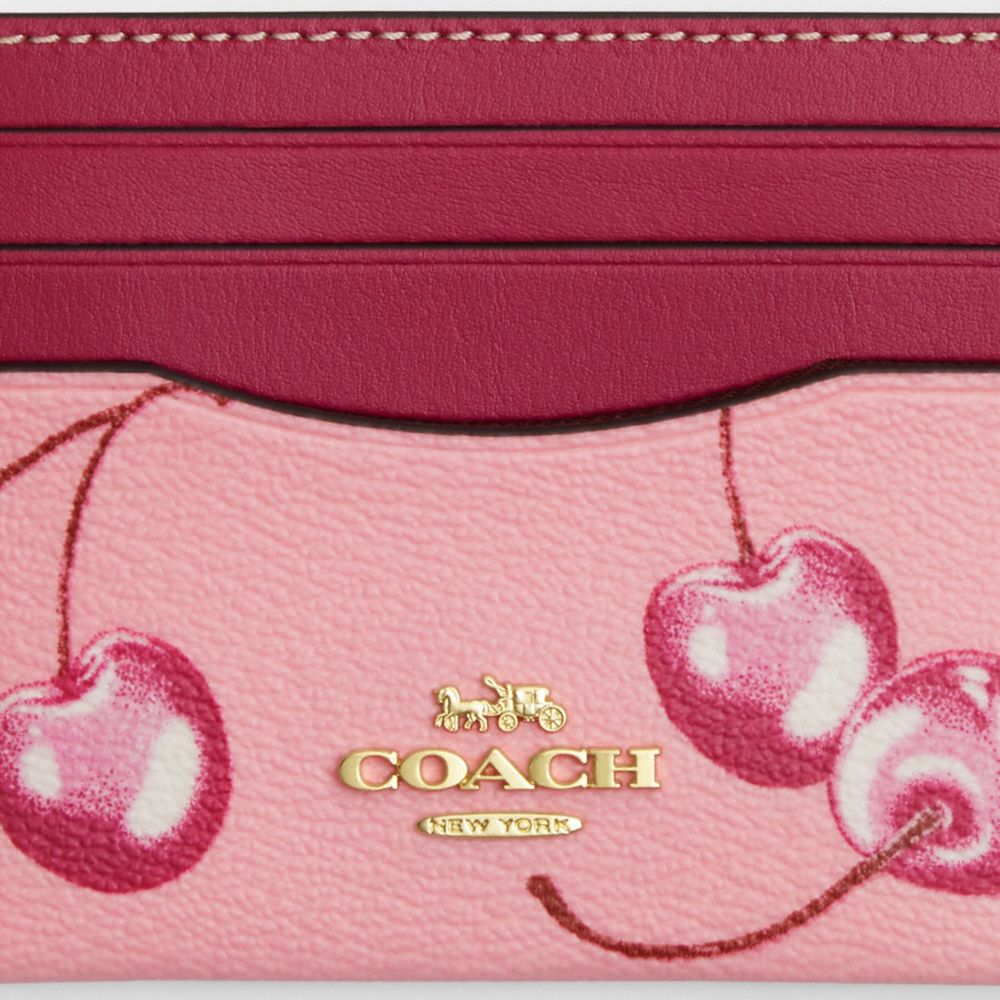 COACH®,SLIM ID CARD CASE WITH CHERRY PRINT,Novelty Print,Im/Flower Pink/Bright Violet