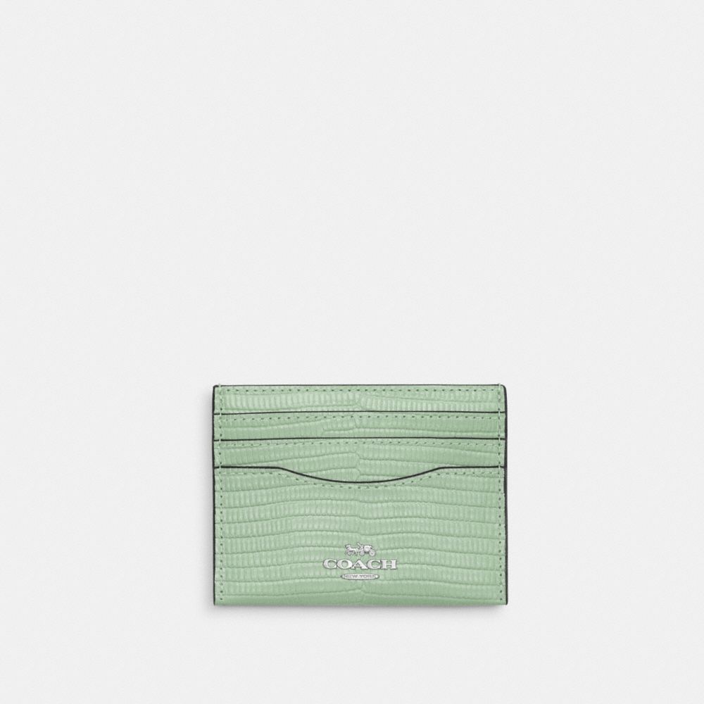COACH®,SLIM ID CARD CASE,Metal,Silver/Pale Green,Front View