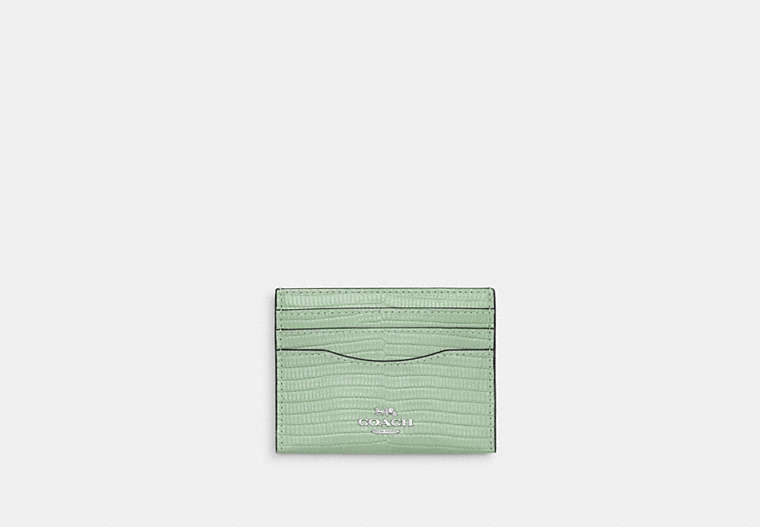 COACH®,SLIM ID CARD CASE,Metal,Silver/Pale Green,Front View image number 0