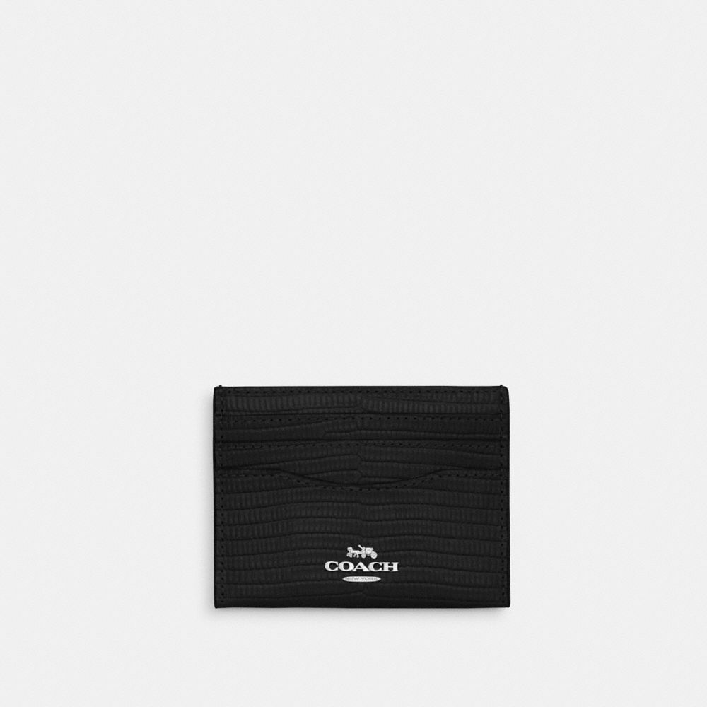 COACH®,Slim Id Card Case,Leather,Card Case,Logo,Casual,Black,Front View