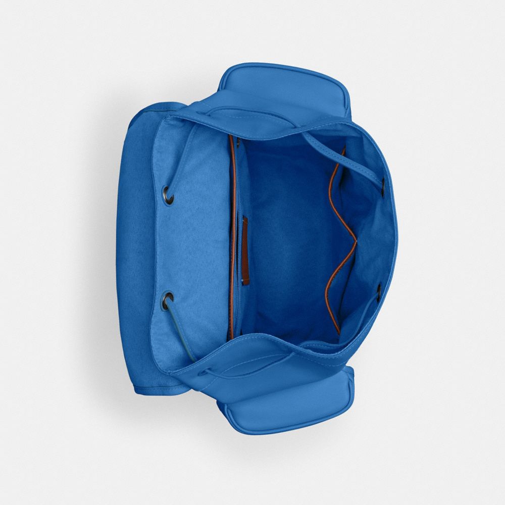 COACH®,Hitch Backpack,Calfskin Leather,Backpack,Embossed,Logo,Adjustable,Casual,Blue,Inside View,Top View