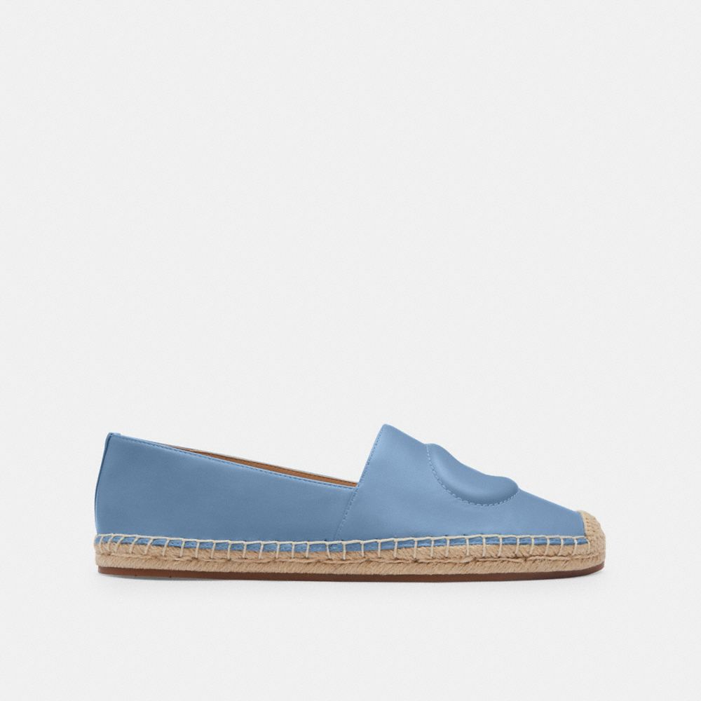 COACH®,Cruz Espadrille,Leather,Rubber,Flats,Espadrilles,Embossed,Logo,Casual,Blue,Angle View