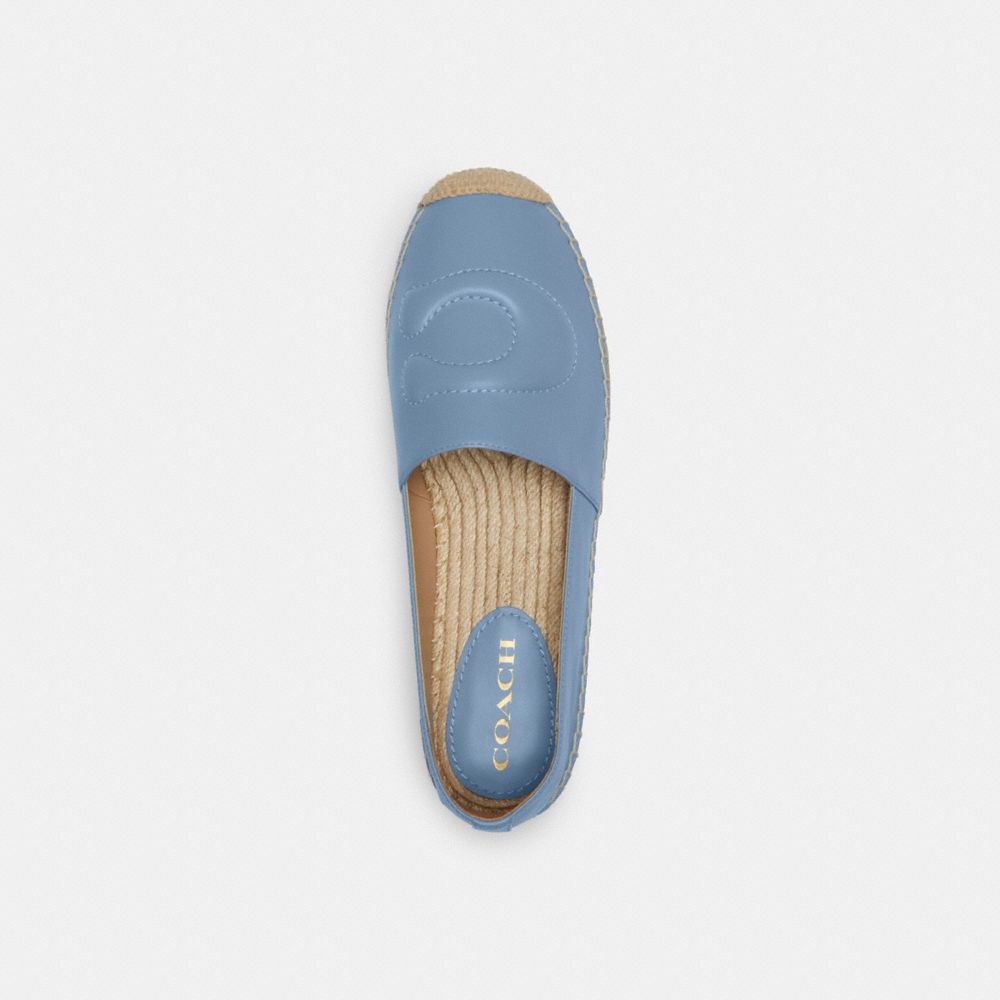 COACH®,Cruz Espadrille,Leather,Rubber,Flats,Espadrilles,Embossed,Logo,Casual,Blue,Inside View,Top View
