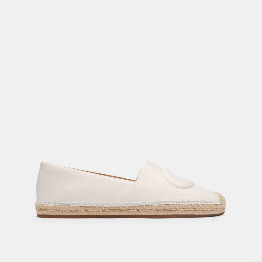 COACH®,Cruz Espadrille,Leather,Rubber,Flats,Espadrilles,Embossed,Logo,Casual,Cream,Angle View