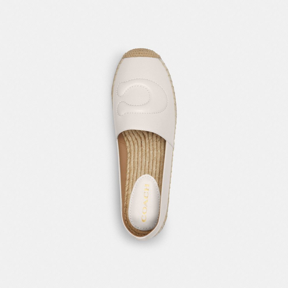 COACH®,Cruz Espadrille,Leather,Rubber,Flats,Espadrilles,Embossed,Logo,Casual,Cream,Inside View,Top View