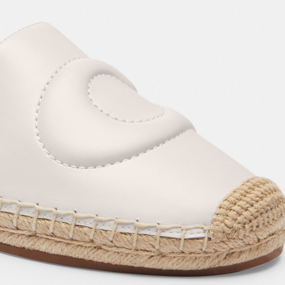 COACH®,Cruz Espadrille,Leather,Rubber,Flats,Espadrilles,Embossed,Logo,Casual,Cream