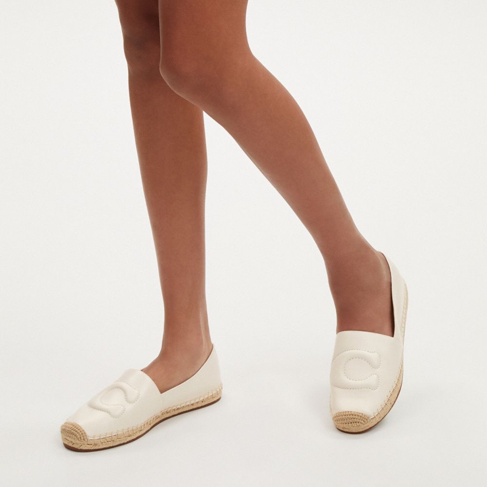 COACH®,Cruz Espadrille,Leather,Rubber,Flats,Espadrilles,Embossed,Logo,Casual,Cream,Detail View
