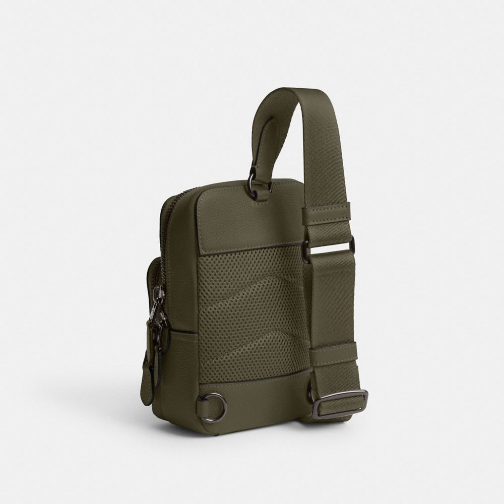 COACH®,Gotham Sling Pack 13,Leather,Calfskin Leather,Slingback,Embossed,Logo,Adjustable,Casual,Olive,Angle View