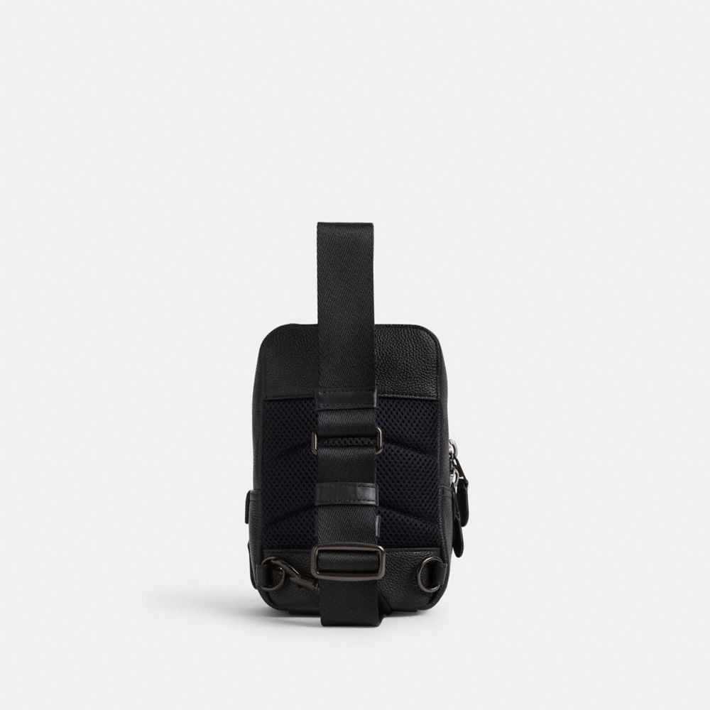 COACH®,Gotham Sling Pack 13,Leather,Calfskin Leather,Slingback,Embossed,Logo,Adjustable,Casual,Black,Back View