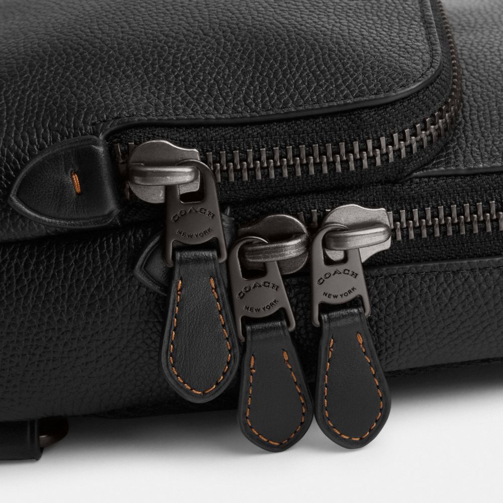 COACH®,Gotham Sling Pack 13,Leather,Calfskin Leather,Slingback,Embossed,Logo,Adjustable,Casual,Black,Closer View