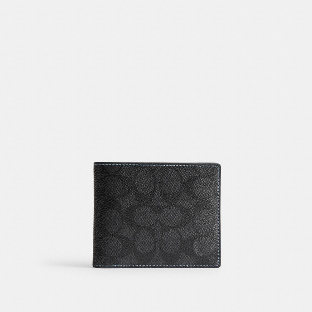 COACH®,3-IN-1 WALLET IN SIGNATURE CANVAS,Mini,Charcoal/Blueberry,Front View