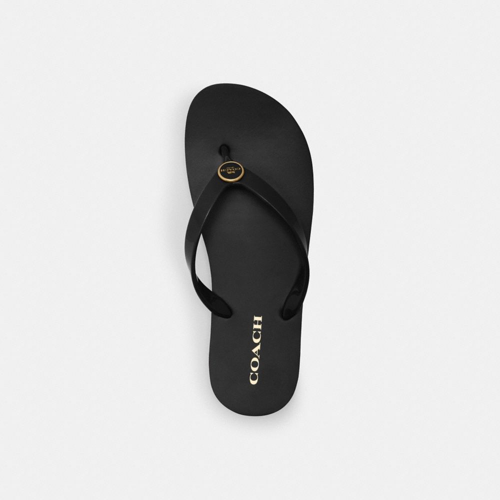 COACH®,Zayn Flip Flop,Canvas,Rubber,Flip Flops,Logo,Pool,Black,Inside View,Top View