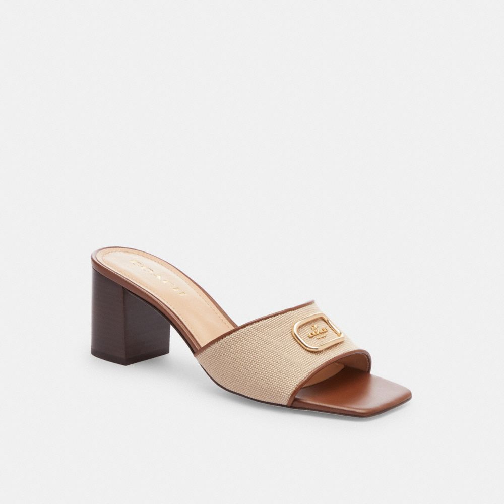 COACH®,NIOMIE SANDAL,mixedmaterial,Natural/Saddle,Front View