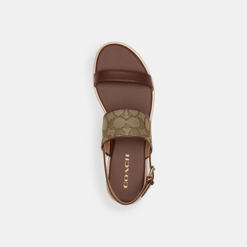 COACH®,Harley Sandal In Signature Jacquard,Leather,Rubber,Sandals,Logo,Piping,Casual,Brown,Inside View,Top View