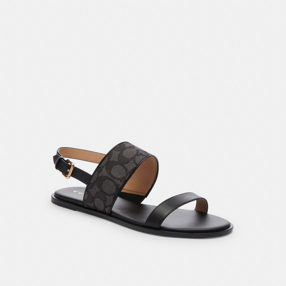 COACH®,HARLEY SANDAL IN SIGNATURE JACQUARD,mixedmaterial,Smoke/Coal/Black,Front View