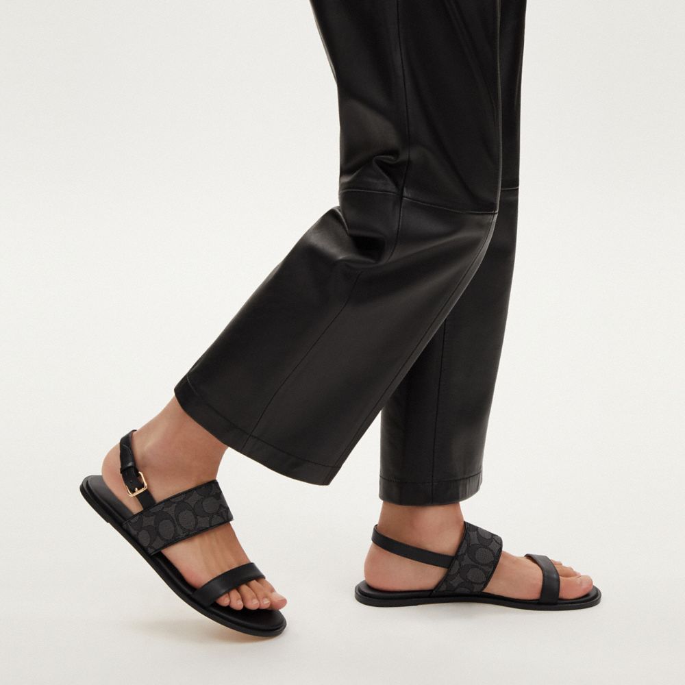 COACH®,Harley Sandal In Signature Jacquard,Leather,Rubber,Sandals,Piping,Logo,Casual,,Detail View