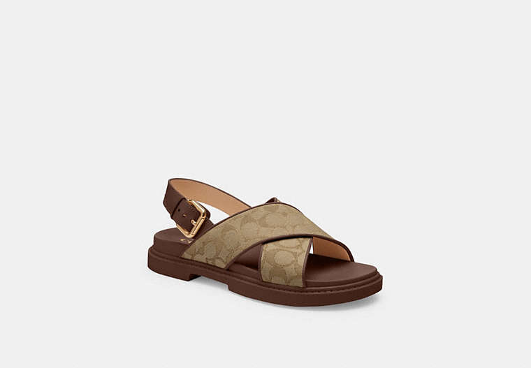 Shop Coach Outlet Fraser Sandal In Signature Jacquard In Brown