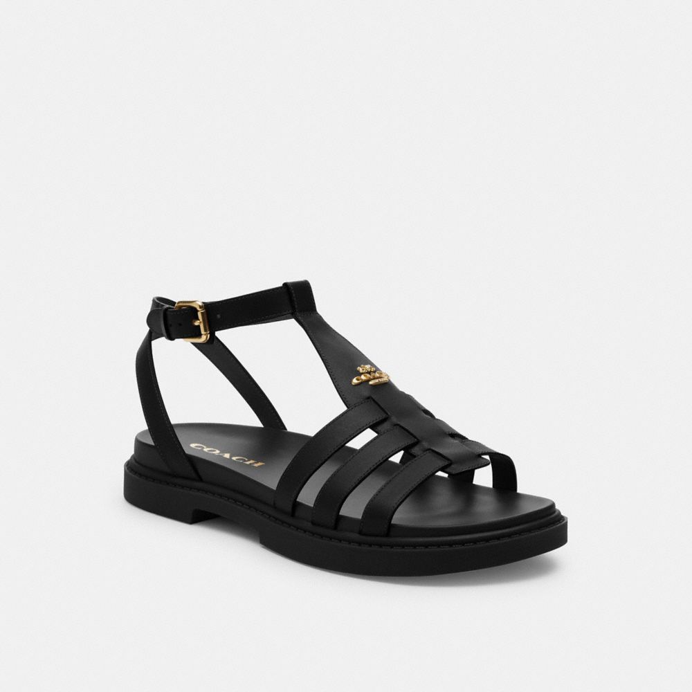 COACH®,FRANNY SANDAL,Black,Front View