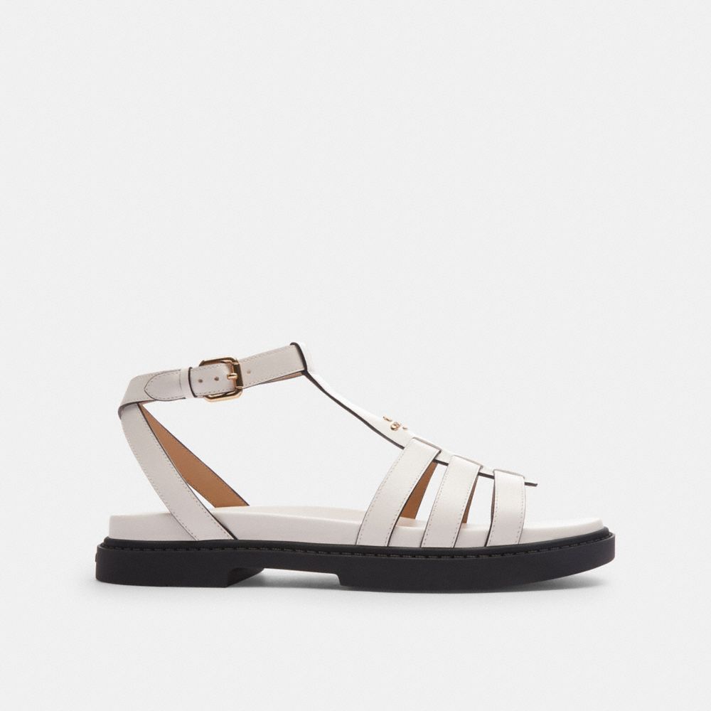 COACH®,FRANNY SANDAL,Leather,Chalk,Angle View