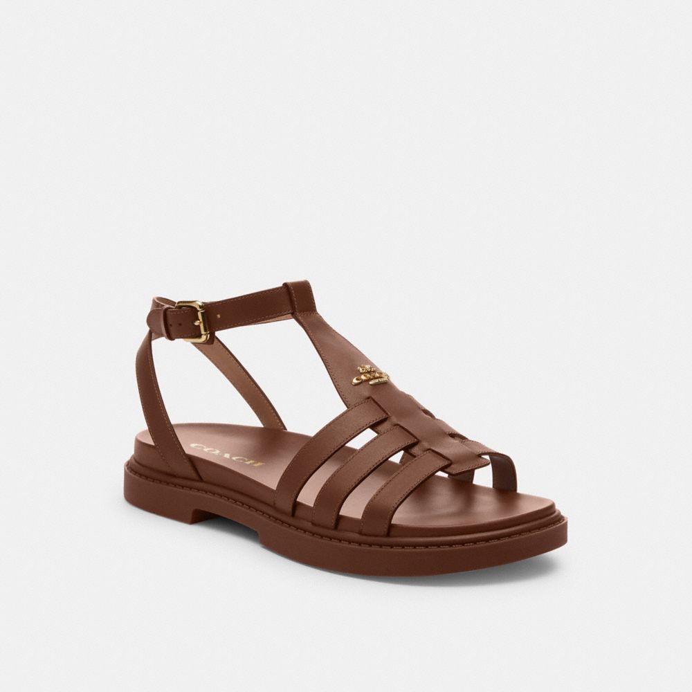 COACH®,FRANNY SANDAL,Leather,Dark Saddle,Front View