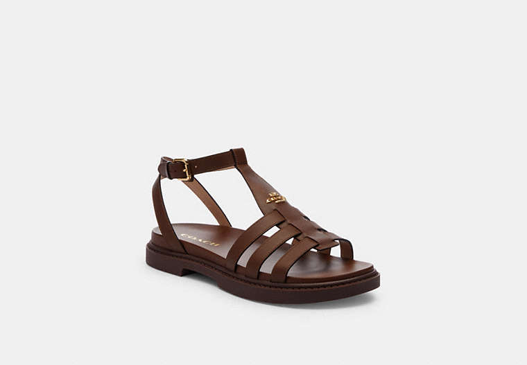 COACH®,FRANNY SANDAL,Leather,Dark Saddle,Front View