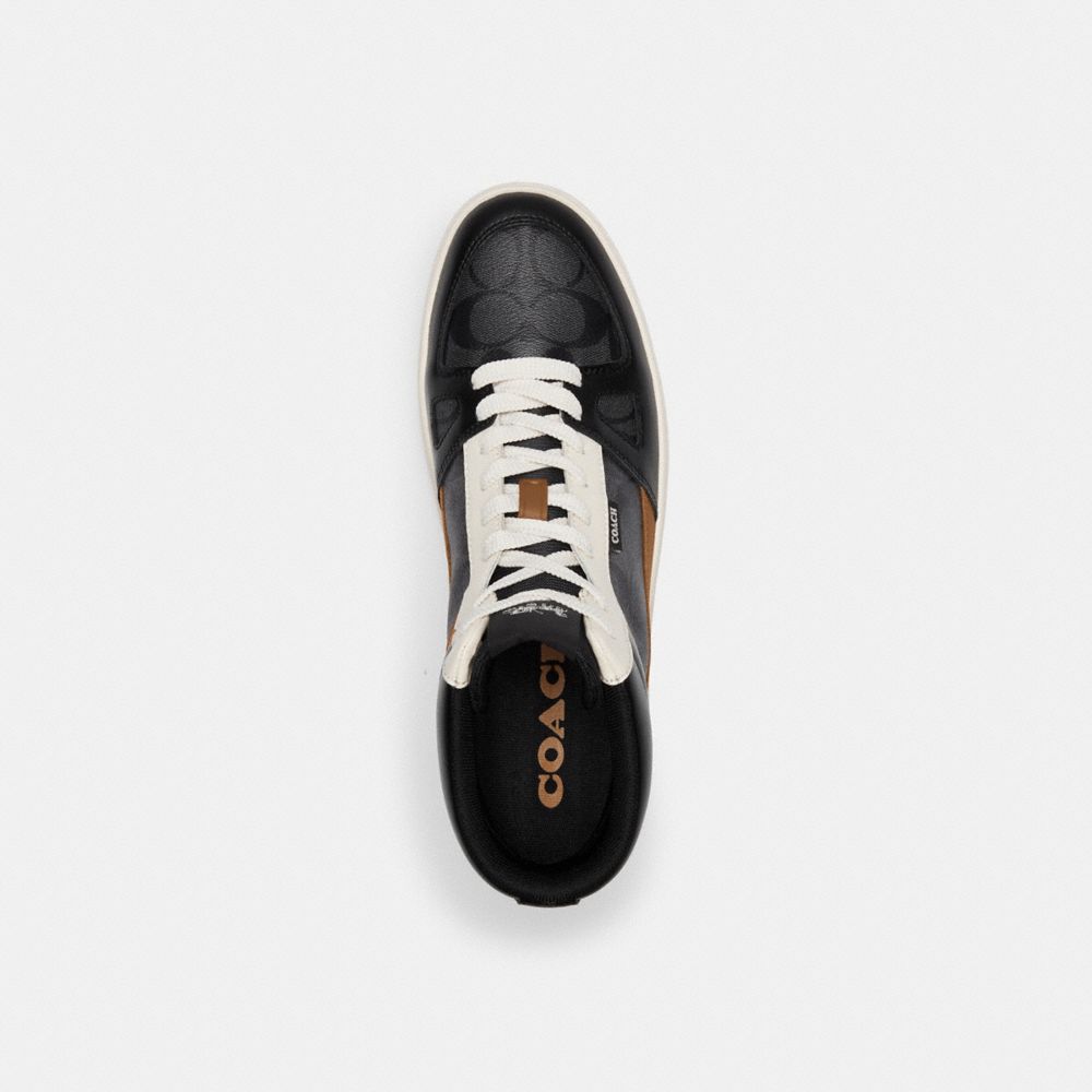COACH®,CLIP COURT HIGH TOP SNEAKER IN SIGNATURE CANVAS,Light Saddle/Charcoal,Inside View,Top View