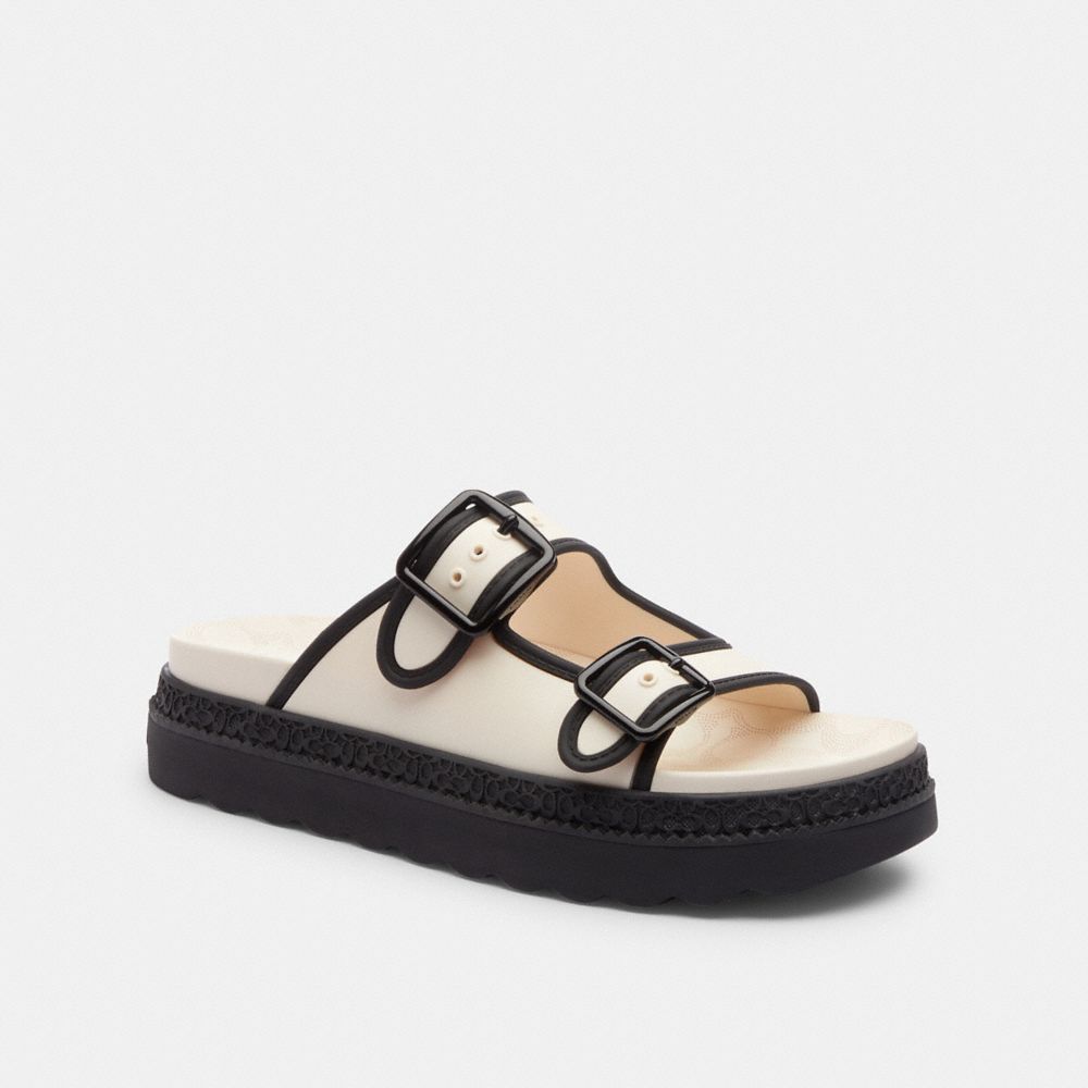 COACH®,Lainey Sandal,Lining Leather,Rubber,EVA,Slides,Belt,Casual,Cream,Front View