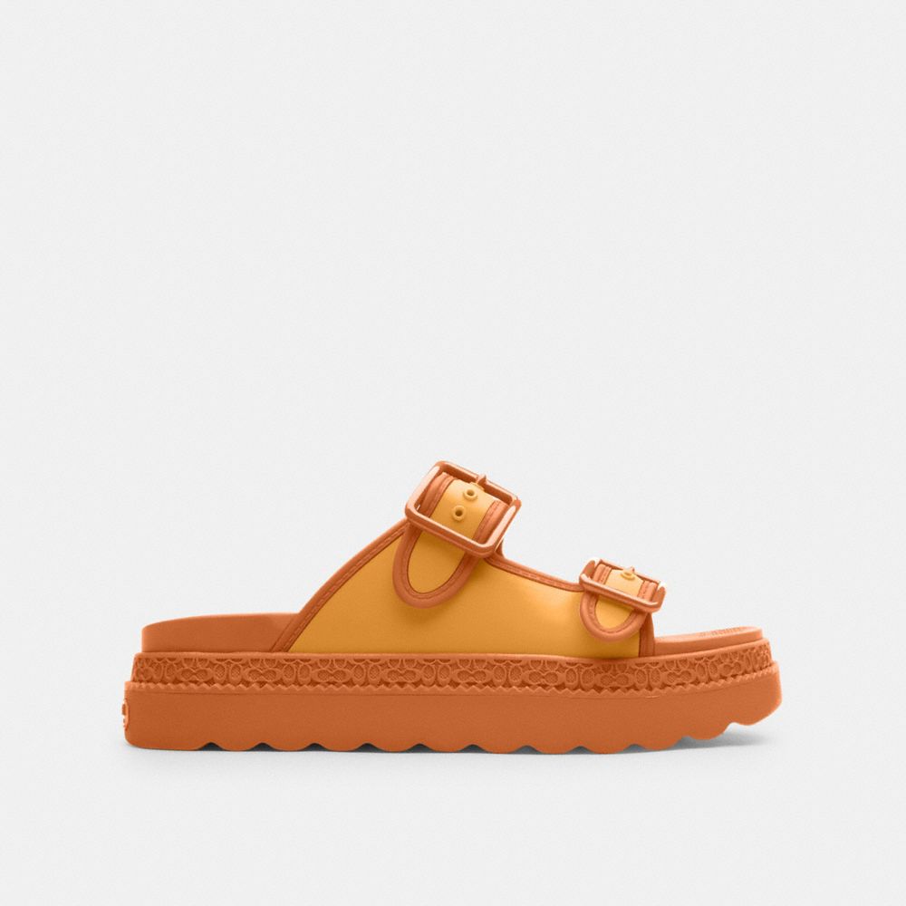 COACH®,Lainey Sandal,EVA,Rubber,Lining Leather,Slides,Belt,Casual,Mustard,Angle View