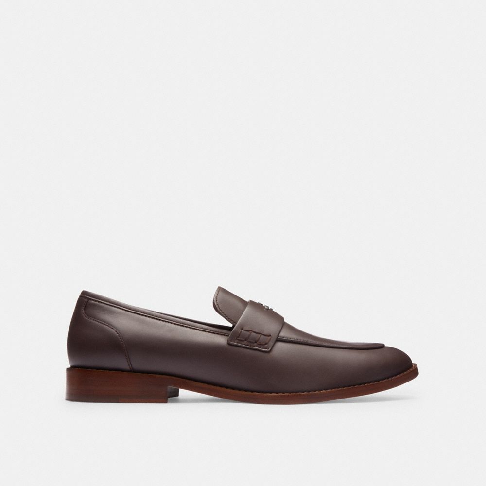 COACH®,DAMIEN LOAFER,burnishedleather,Mahogany Brown,Angle View