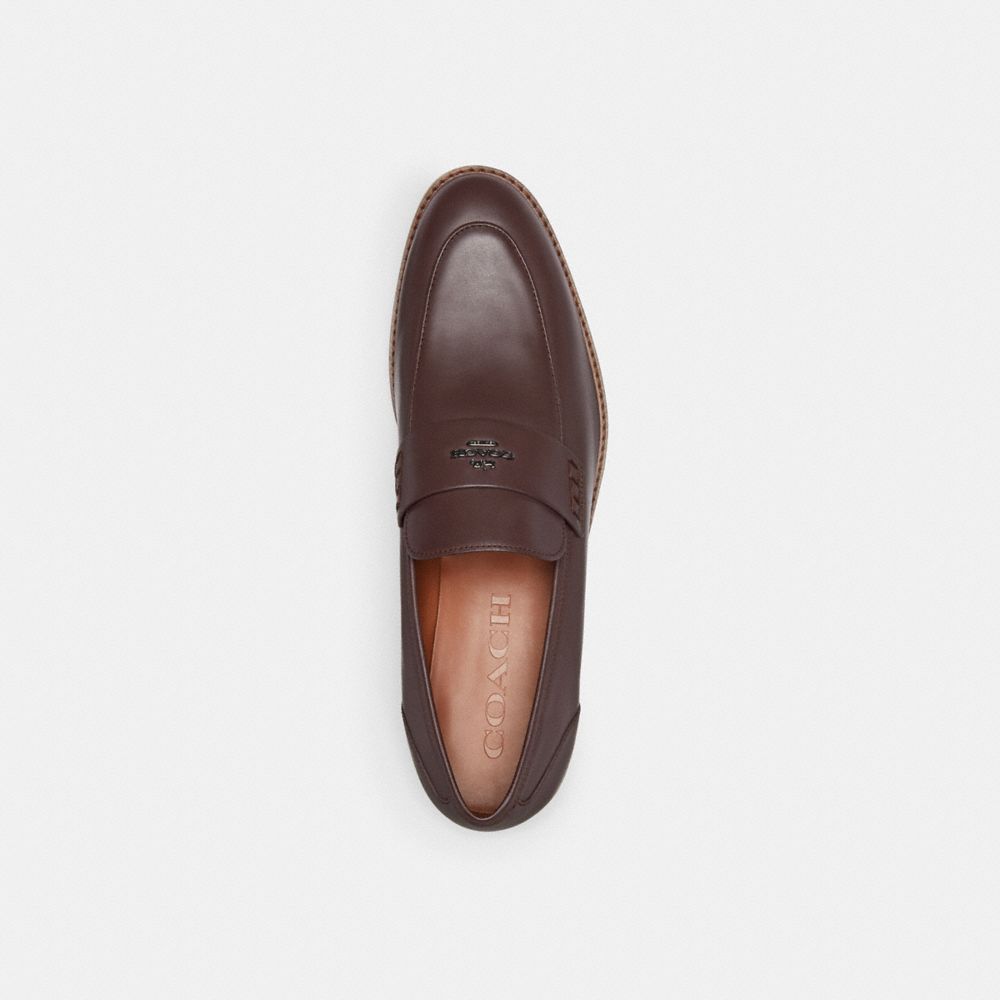 COACH®,DAMIEN LOAFER,burnishedleather,Mahogany Brown,Inside View,Top View