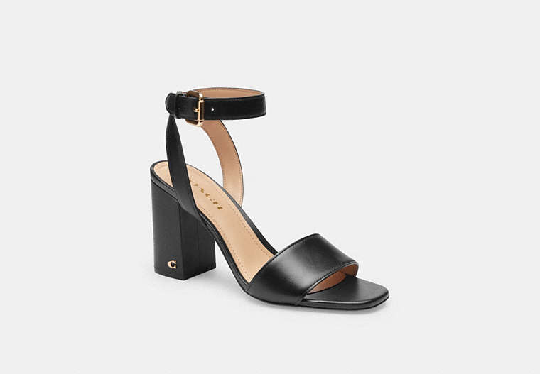 COACH®,SHELBY SANDAL,Leather,Black,Front View