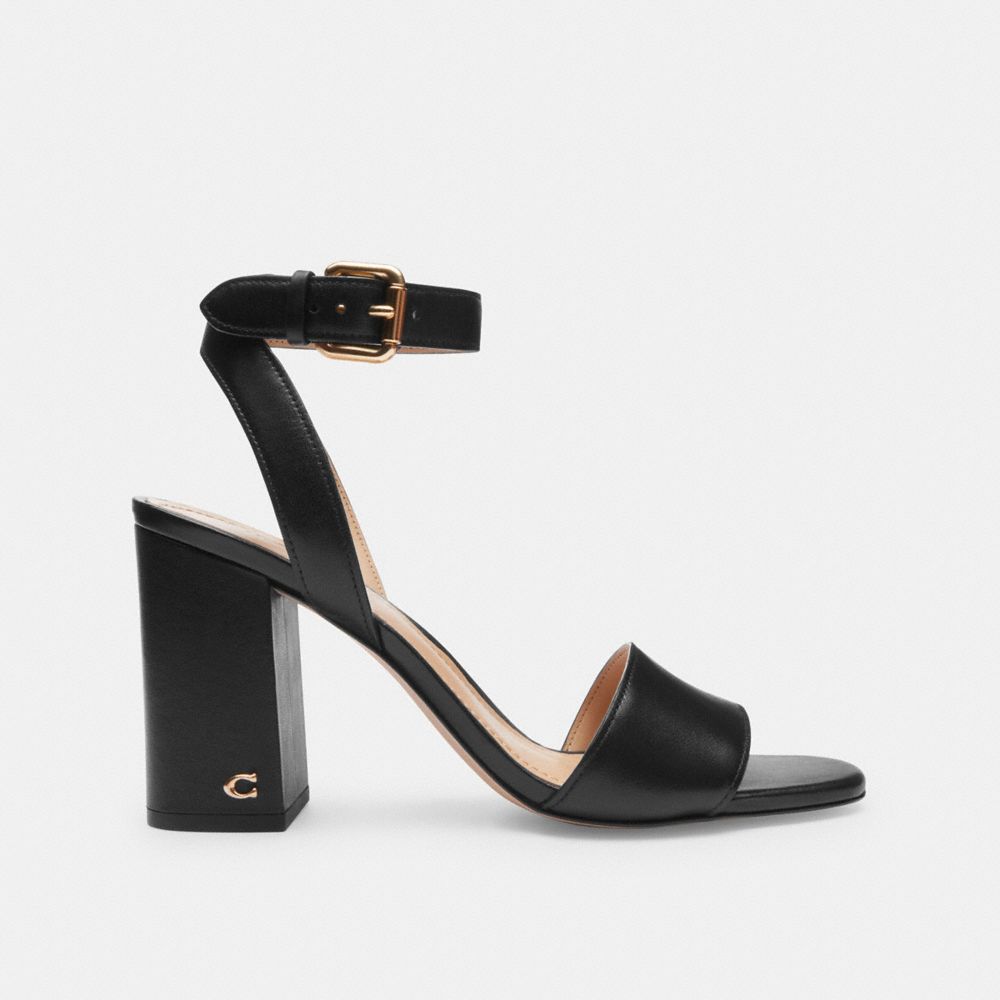 COACH®,SHELBY SANDAL,Leather,Black,Angle View