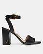 COACH®,SHELBY SANDAL,Leather,Black,Angle View