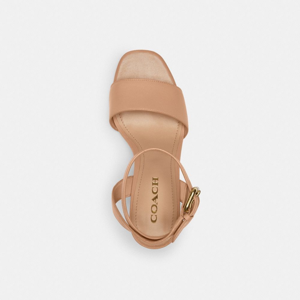 COACH®,Shelby Sandal,Rubber,Leather,Sandals,Logo,Gold Metal,Cocktail,Beige,Inside View,Top View