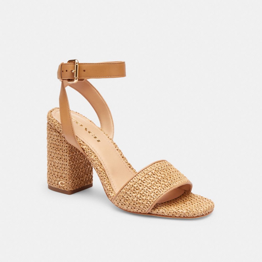 COACH®,SHELBY SANDAL,mixedmaterial,Natural/Latte,Front View