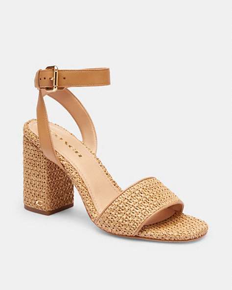 COACH®,SHELBY SANDAL,mixedmaterial,Natural/Latte,Front View