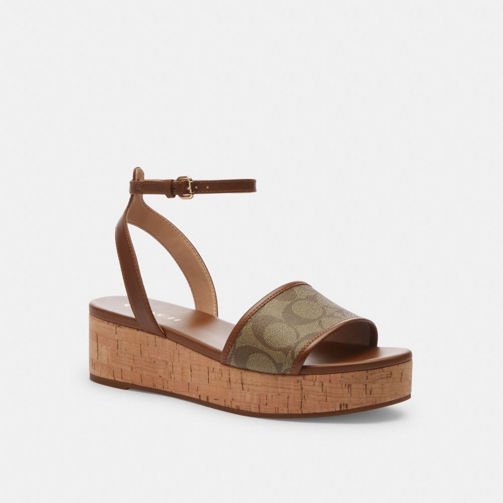 COACH®,TULLIE SANDAL IN SIGNATURE JACQUARD,Saddle/Khaki,Front View