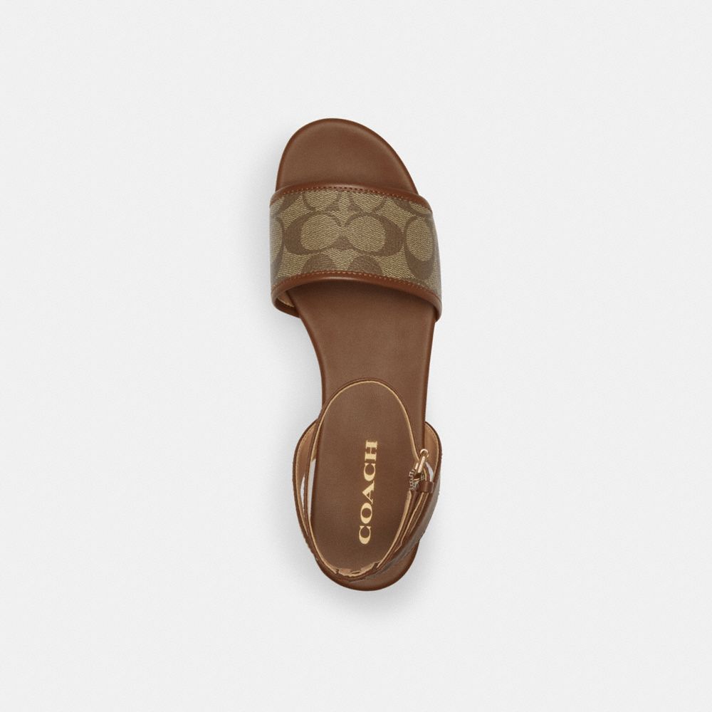 COACH®,Tullie Sandal In Signature Jacquard,Leather,Lining Leather,Rubber,Sandals,Piping,Day Party,Brown,Inside View,Top View