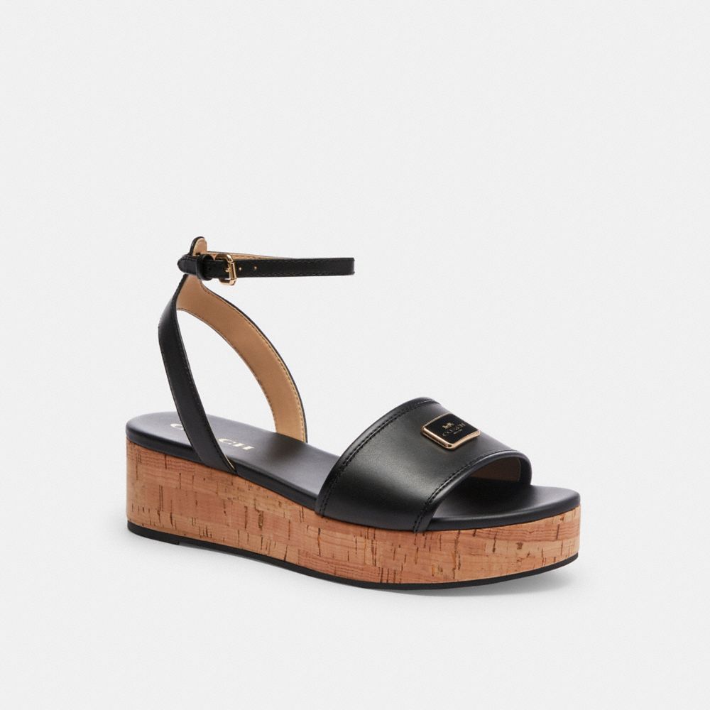 COACH®,TULLIE SANDAL,Leather,Black,Front View