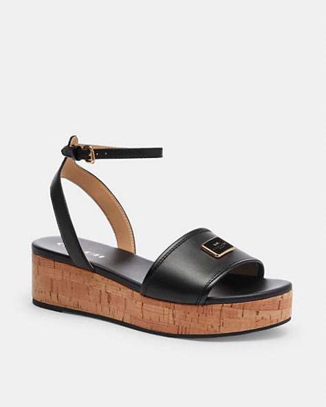 COACH®,TULLIE SANDAL,Leather,Black,Front View