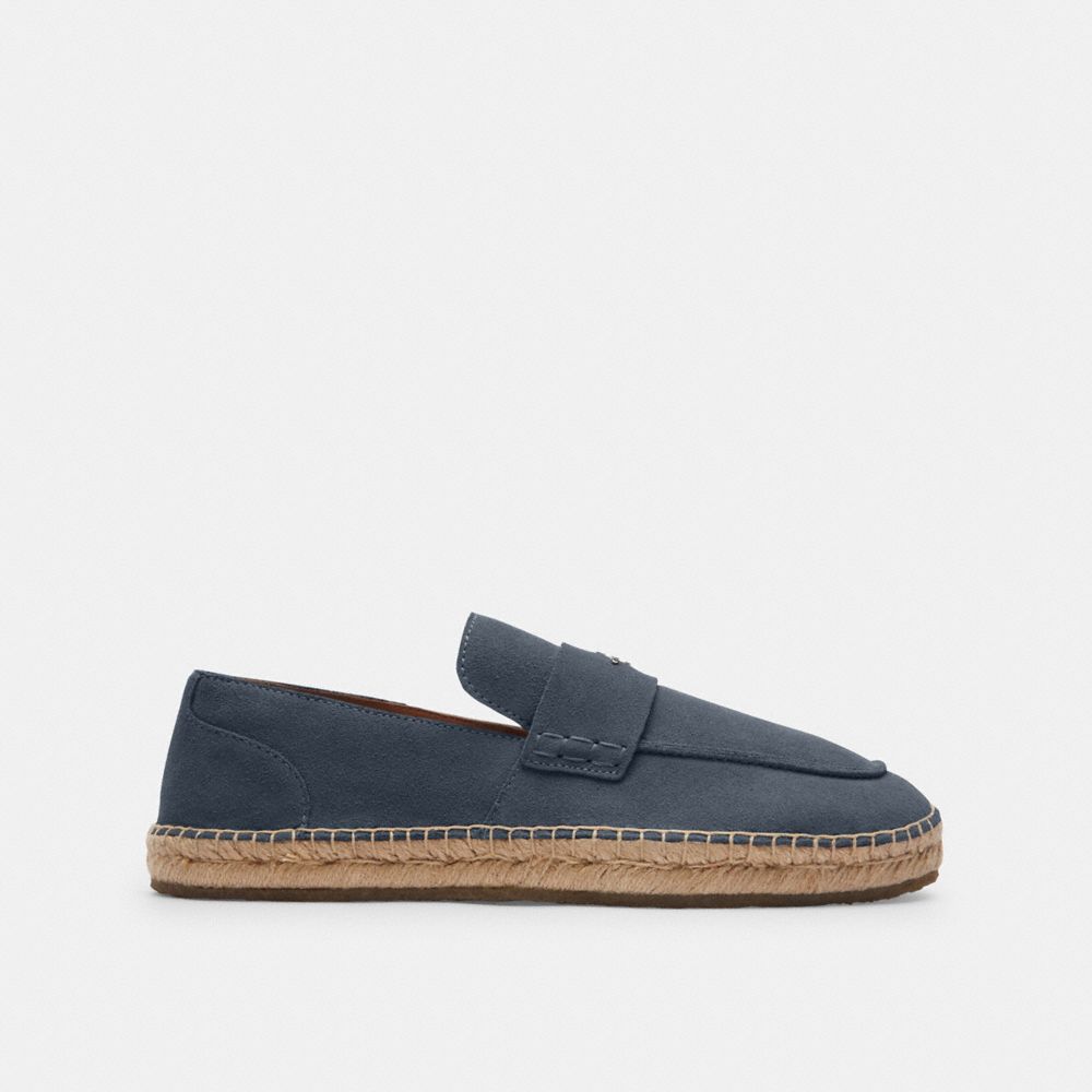 COACH®,Roy Espadrille,Leather,Espadrilles,Loafer,Logo,Metal,Penny Loafer,Casual,Navy,Angle View