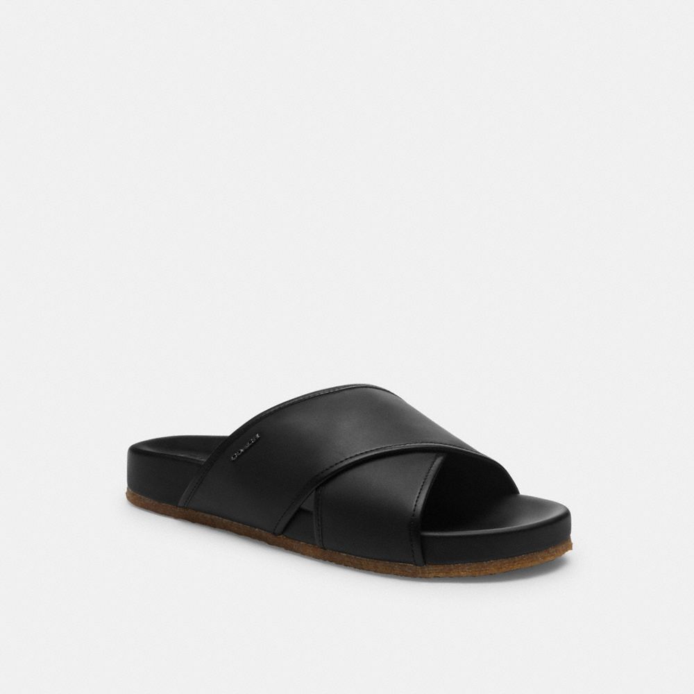 COACH®,THOMAS SANDAL,mixedmaterial,Black,Front View